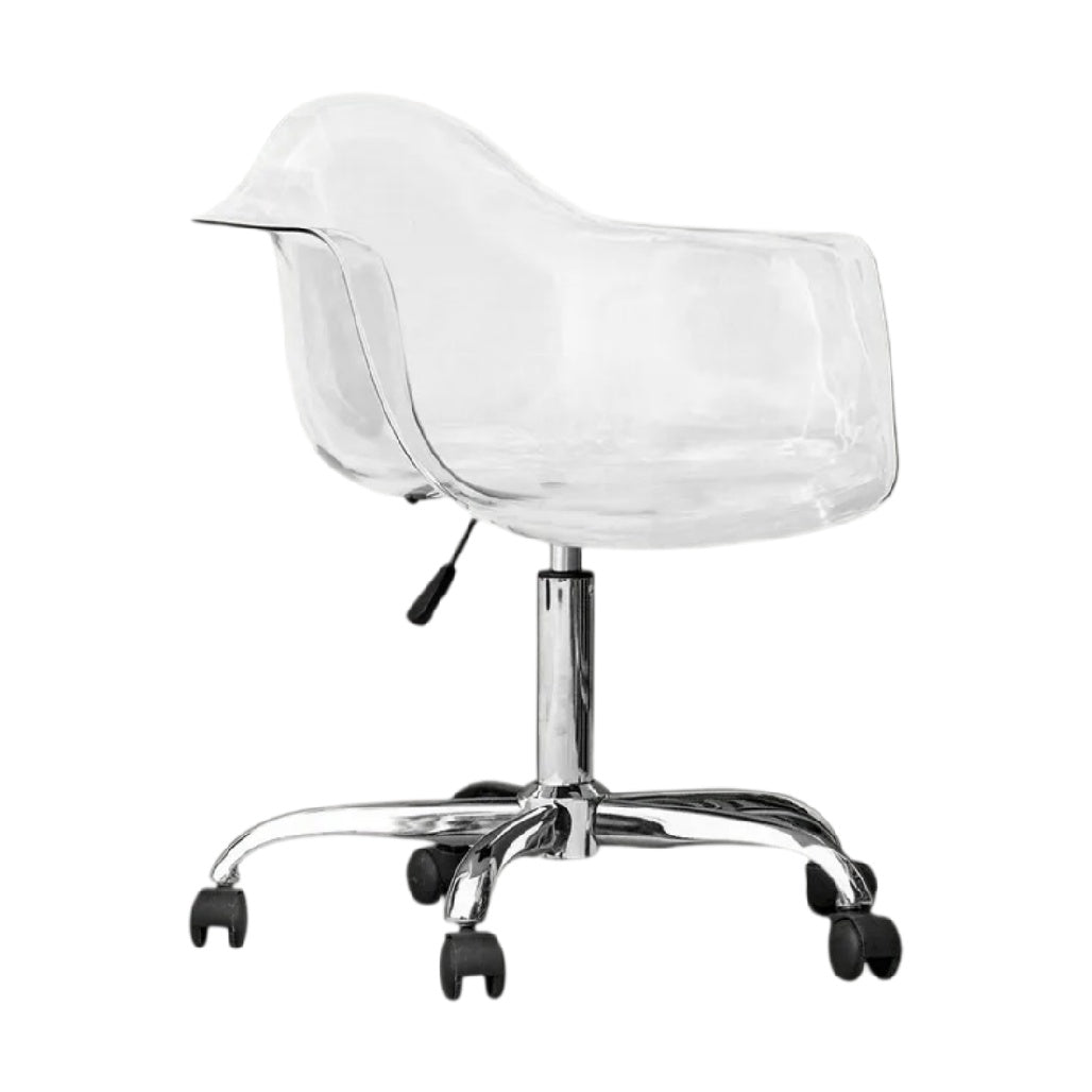 Chaise de bureau en acrylique transparent avec base chromée