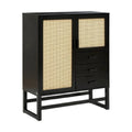 Armoire en bois noir avec portes en cannage et tiroirs