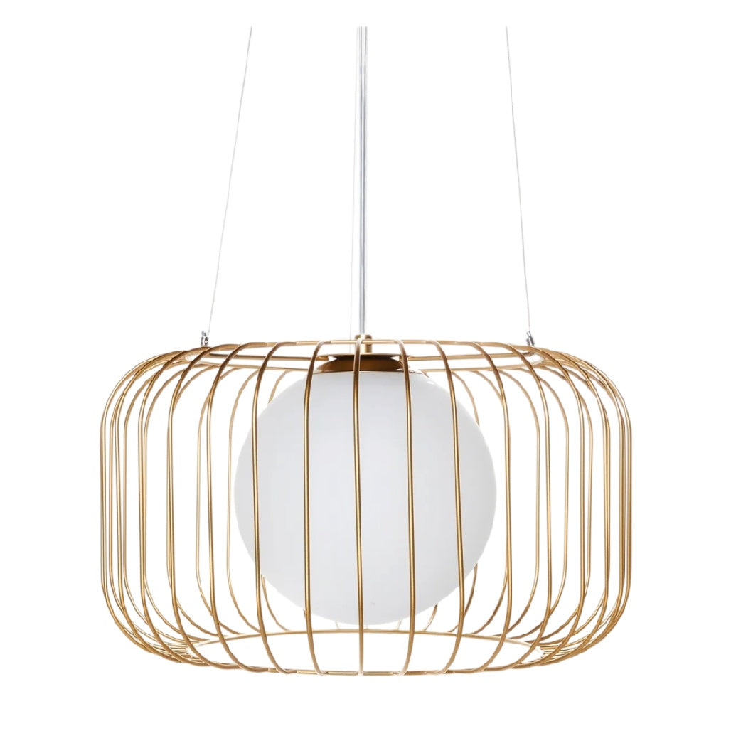 Suspension en métal avec globe en verre opale