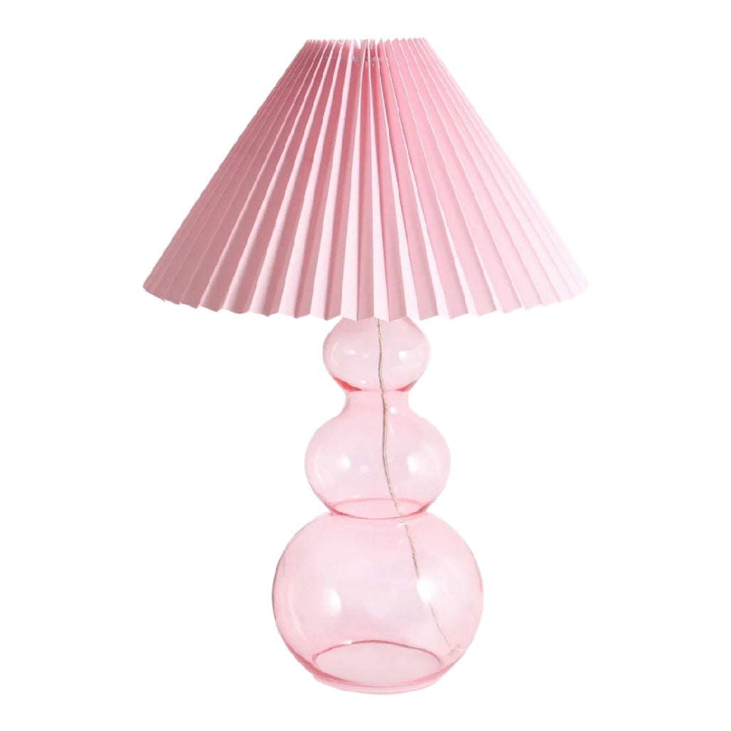 Lampe en verre rose avec abat-jour plissé