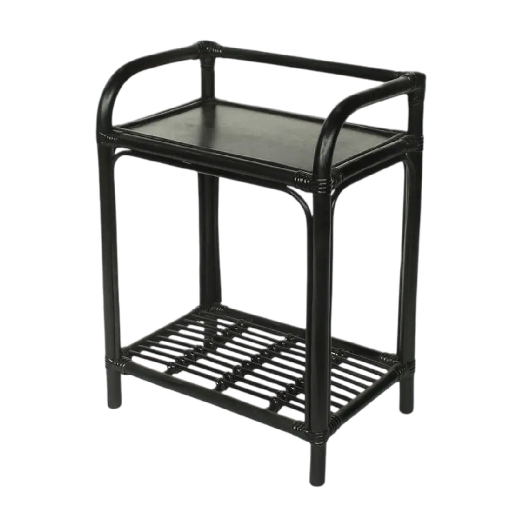 Table de chevet en métal noir avec étagère inférieure